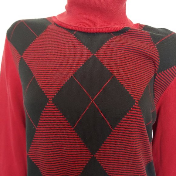 Villager by Liz Claiborne Cotton Argyle Pullover Sweater in wine/black - Picture 4 of 8